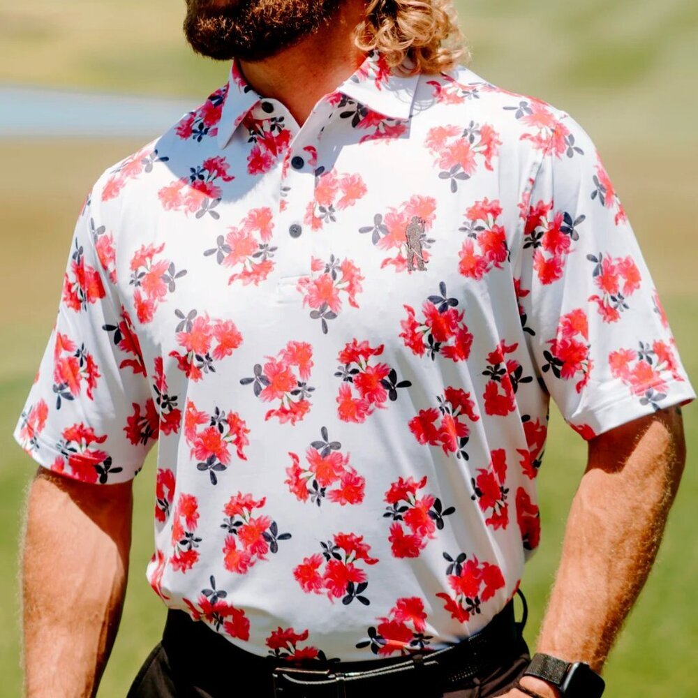 U Suck At Golf Men's Vibrant Floral Print Short Sleeve Polo Shirt size XXL